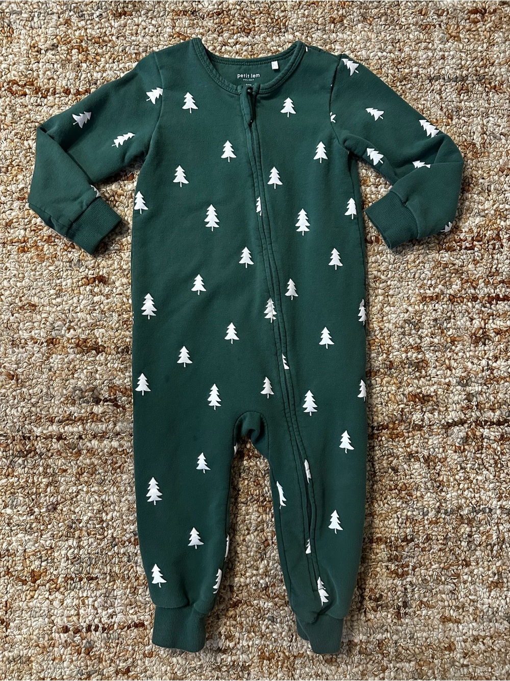 petit lem Dark Green Tree Print One-Piece Pajamas unisex